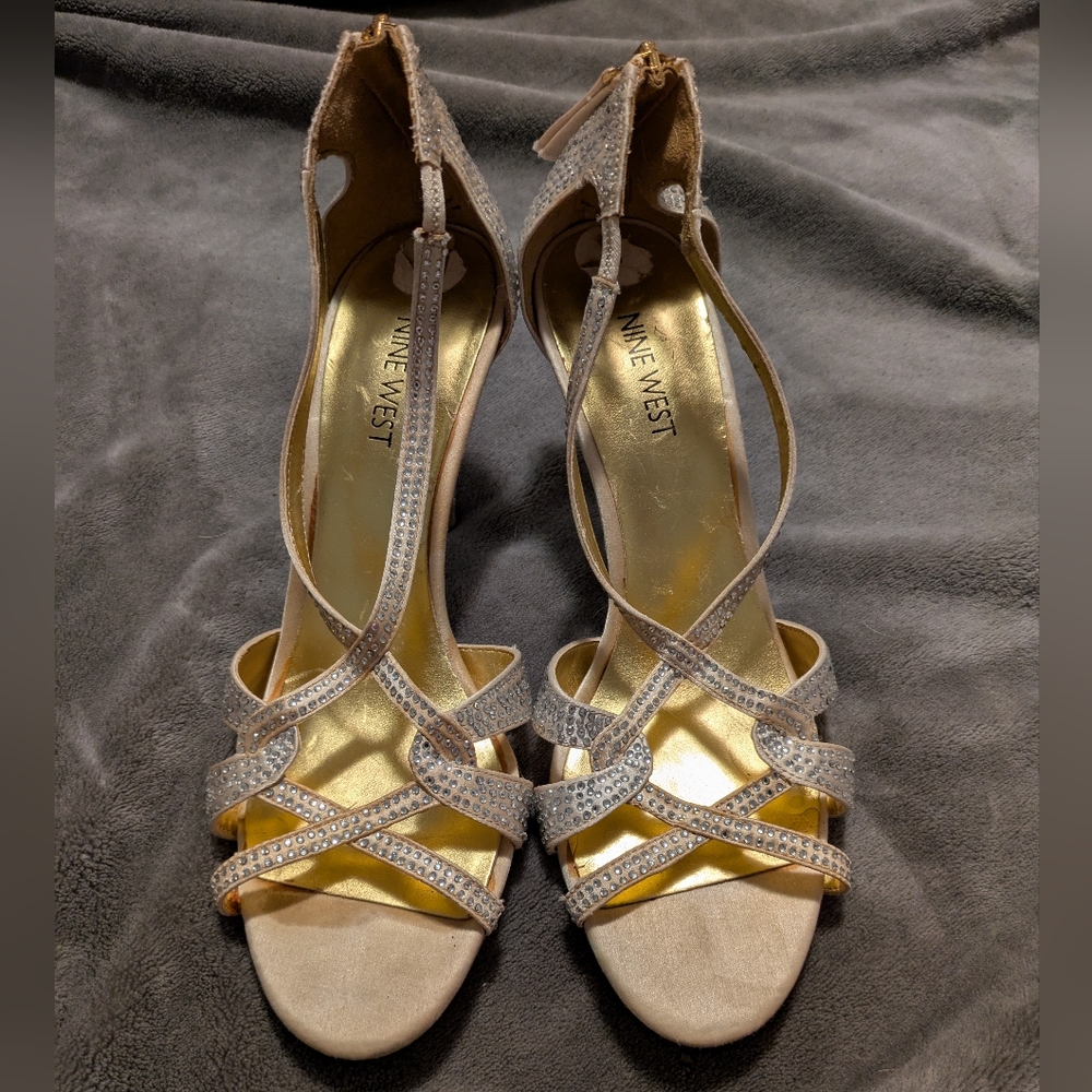Nine West Silver Strappy Heels for Formal Elegance